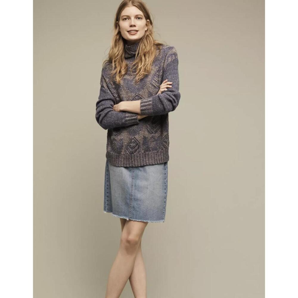 Folk from Anthropologie Stitched Blue Foliage Turtleneck Sweater - Size - Medium